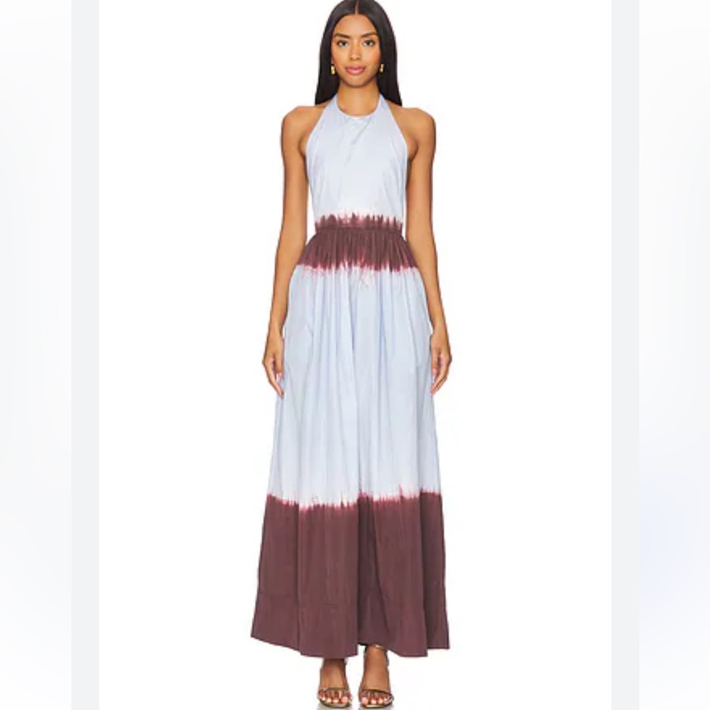 A.L.C. Light Blue and Dark Brown Tie-Dye Halter Maxi Dress - Picture 2 of 9